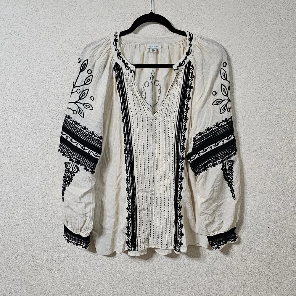 Sundance Blouse Womens XXL Embroidered V-Neck Long Sleeve Pullover Top - Picture 7 of 7